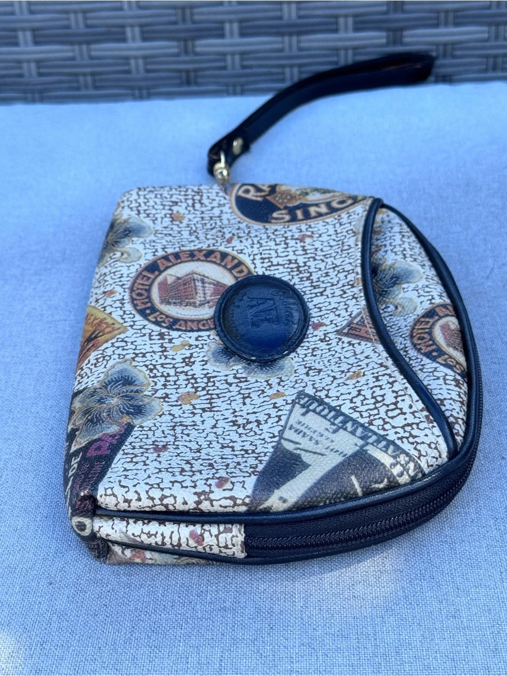 Vintage Allan Edward Travel Print Cosmetic Bag Wristlet